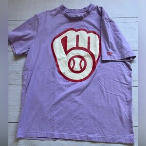 New Era Women's XXL Milwaukee Brewers Logo Lavender T Shirt MLB Genuine Merch